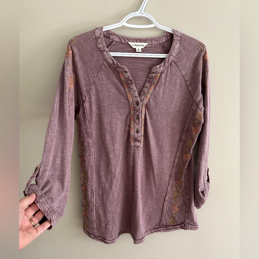 Lucky & Coco Purple Embroidered Top